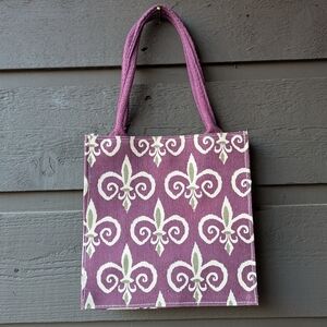 NWOT Rock Flower Paper Small Tote Bag Plum Purple Sage Green Fleur-de-lis